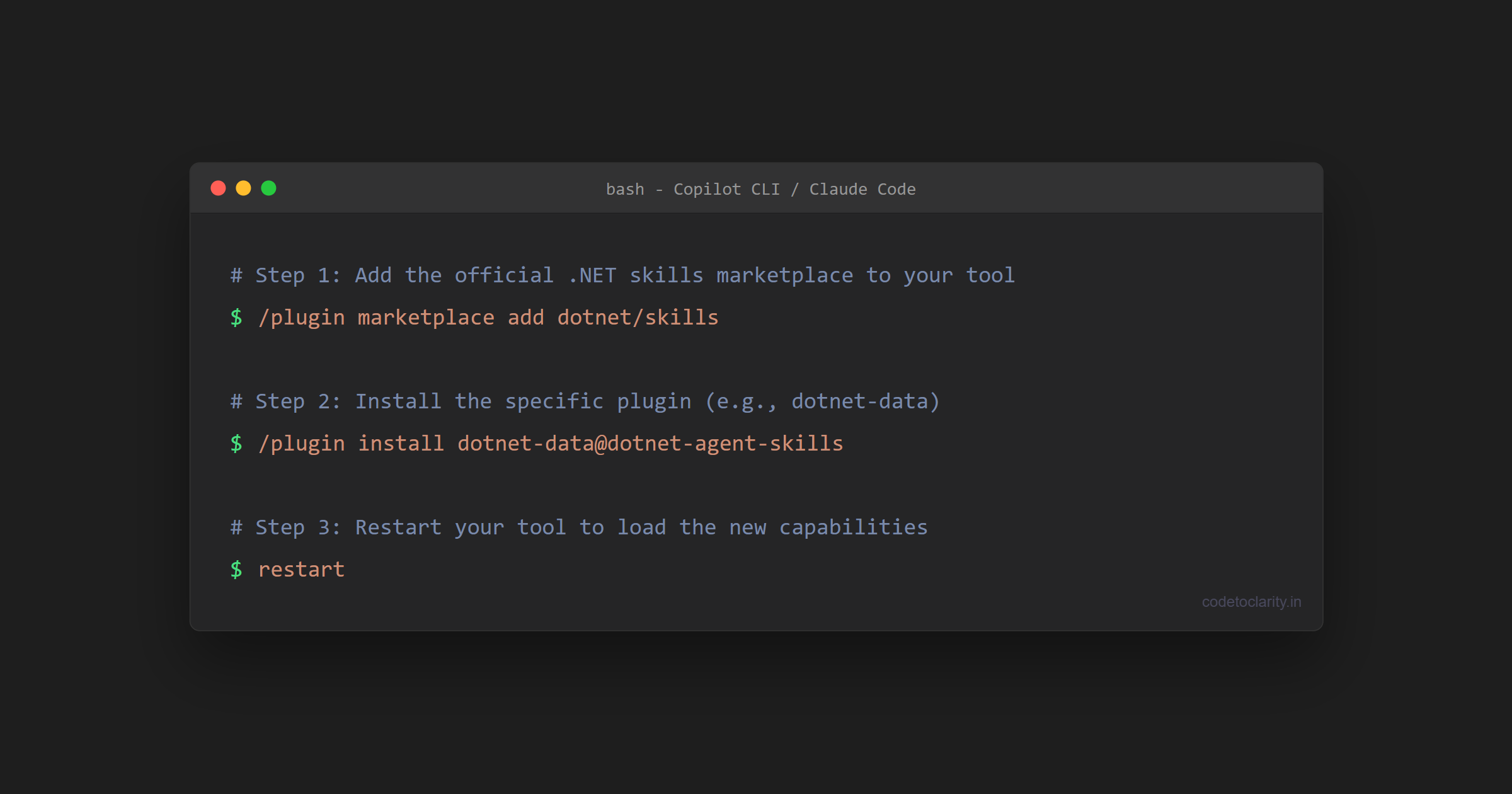 Terminal commands to install dot net agent skills via command line